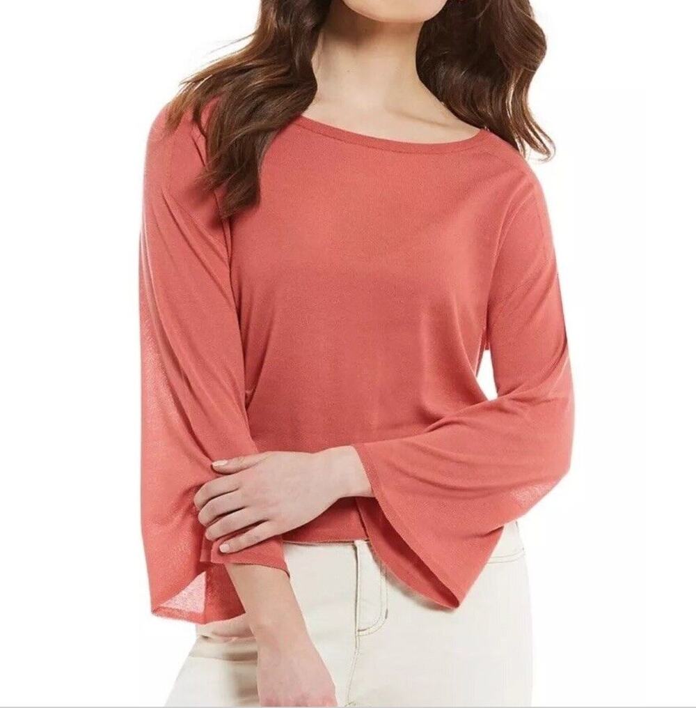 EILEEN FISHER NWT Mimos Bateau Neck Top Seamless Sleek Tencel Knit Orange M NEW